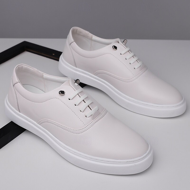 Men's White Classic Sneakers – Lightweight Lace-Up Shoes for Casual Wear, Travel and Urban Commuting3