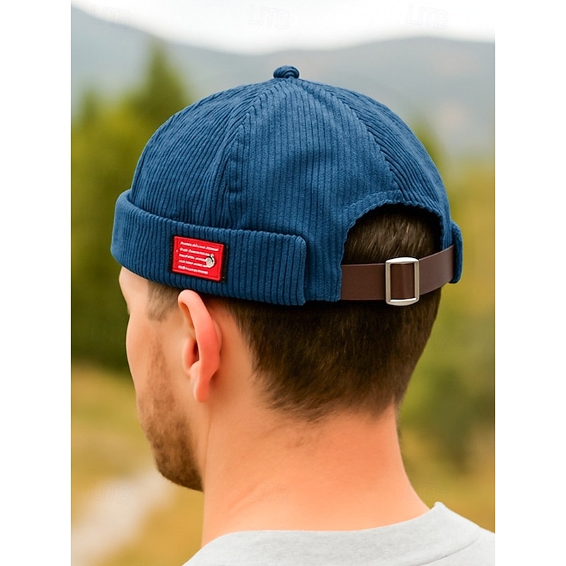 Men's Corduroy Docker Cap with Adjustable Strap – Stylish Ribbed Knit Hat for Everyday Wear, Outdoor Activities and Street Fashion