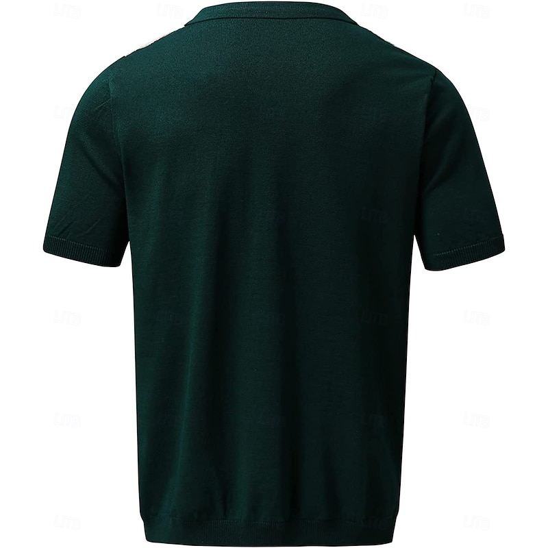 Men's Knit Polo Sweater Polo Shirts Street Casual Turndown Classic Short Sleeve Old Money Style Color Block Striped Button Front Summer Spring Fall Regular Fit Green Knit Polo Sweater3