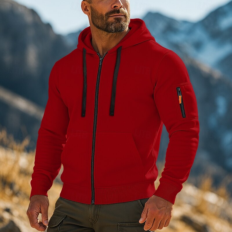 Men's Hoodie Quarter Zip Hoodie Fleece Hoodie Tactical Hoodie Black White Army Green Red Burgundy Hooded Plain Zipper Multi Pocket Sports & Outdoor Casual Daily Streetwear Cool Sportswear Fall3