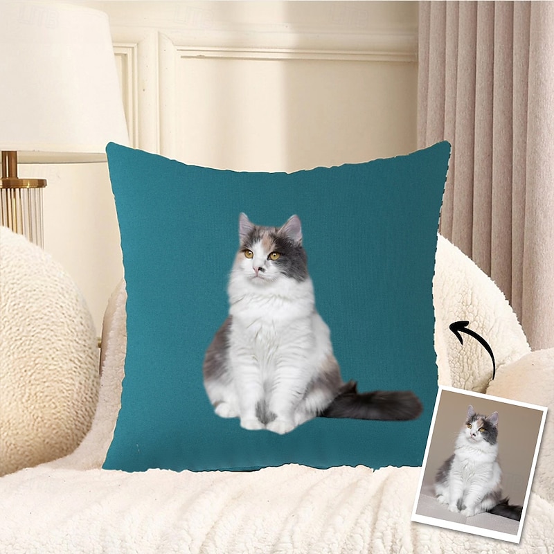 Personalized Photo Pillow Case Custom Throw Pillow Cover Gift for Cat Lovers Friends and Family Perfect for Home Sofa and Bedroom Decoration