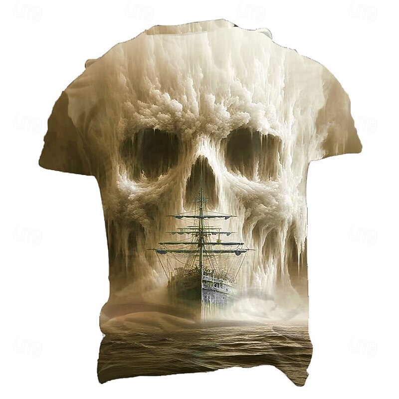 Halloween Men's Skull Optical Illusion 3D T Shirt Short Sleeve T shirt 3D Print Crew Neck Shirt Exaggerated Designer Horror Party Street Holiday Blue Khaki Summer Spring All Seasons Clothing Apparel2