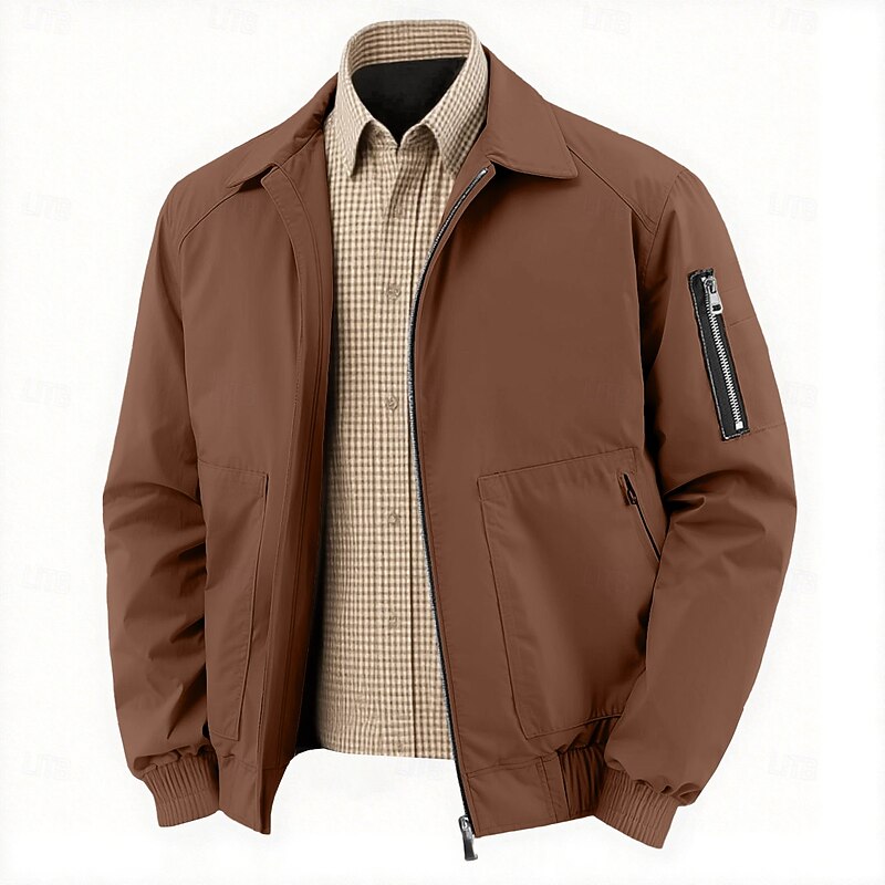 Men's Bomber Jacket Cargo Jacket Outdoor Casual Windbreaker Full Zip Zipper Pocket Fall Solid Color Punk Active Regular Black White Blue Purple Brown Jacket