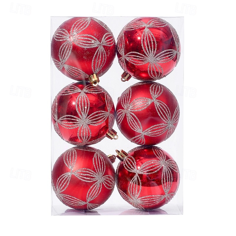 6 pcs Christmas Tree Balls Baubles Ornaments, 8 cm/3.15 inch Xmas Decoration, Painted Hanging Set for Christmas Tree, Window Display Round Balls2