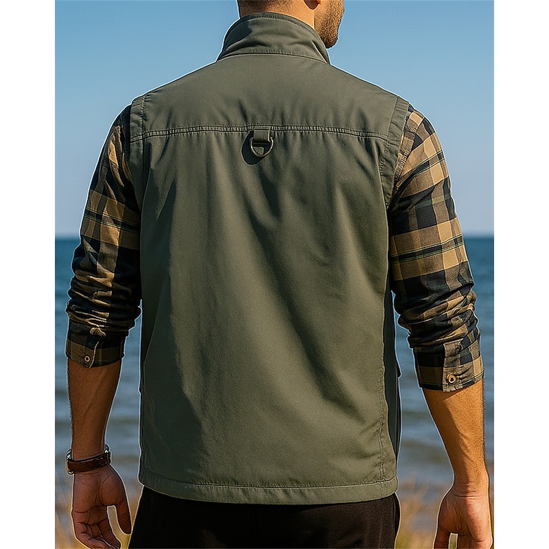 Men's Fishing Vest Hiking Vest Sleeveless Vest Outdoor Lightweight Breathable Zipper Multiple Pockets Nylon Black Army Green Navy Blue Hunting Fishing Climbing2