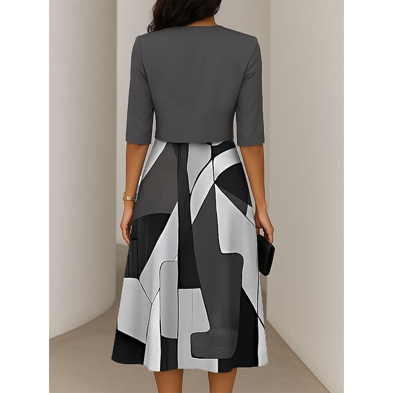 Women's Dress Set A Line Dress Summer Dress Casual Semi Formal Ombre Graphic Print Midi Dress Half Sleeve V Neck Vacation Date Pink Green Gray Spring Fall Regular Fit2