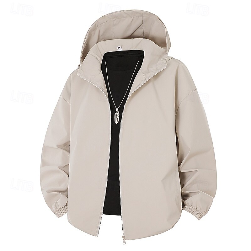 Men's Jacket Casual Jacket Outdoor Vacation Warm Zipper Pocket Fall Winter Plain Fashion Streetwear Standing Collar Regular Apricot Black Red Khaki Light Blue Jacket