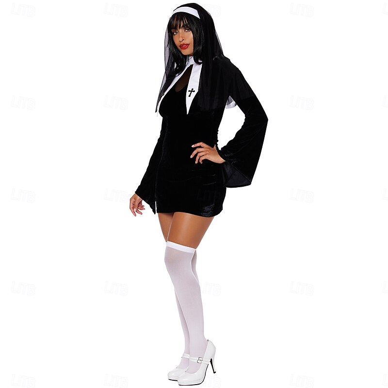 Nun Halloween Cosplay Costume Halloween Adults' Women's Halloween Masquerade Performance Halloween Masquerade Easy Halloween Costumes Dress Up4