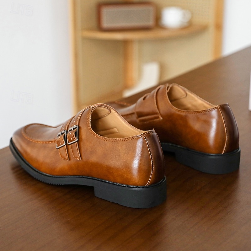 Men's Brown Double Monk Strap Shoes – Sleek Faux Leather Shoes for Business and Semi-Formal Wear3