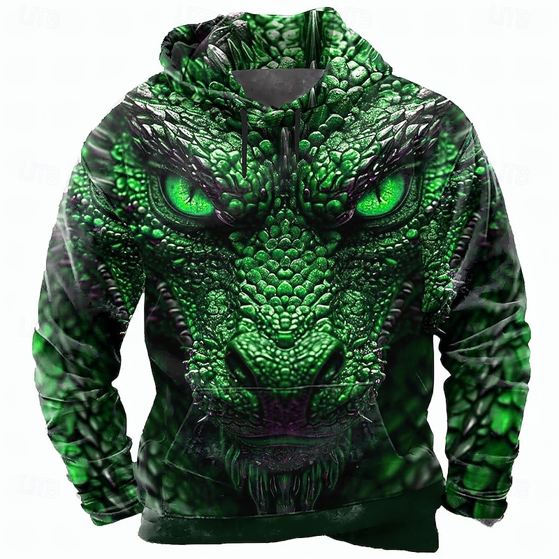 Men's Dragon 3D Hoodie Sweatshirt Cool Party Crew Neck Club Streetwear Blue Purple Drawstring Fall Winter Designer2