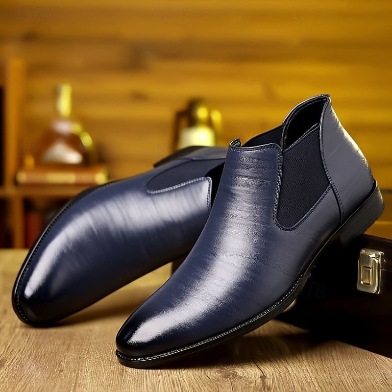 Men's Navy Chelsea Boots Classic Slip-On Design, Elegant Genuine Leather Dress Boots for Business, Office and Formal Occasions4