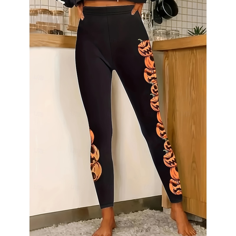 Women's Leggings Vacation Vintage Fashion Ankle-Length High WaistPantsHalloween Graphic Halloween Printing Soft Breathable Stretchy Vacation Street Causal Black Yellow Orange Spring Fall Winter Slim4