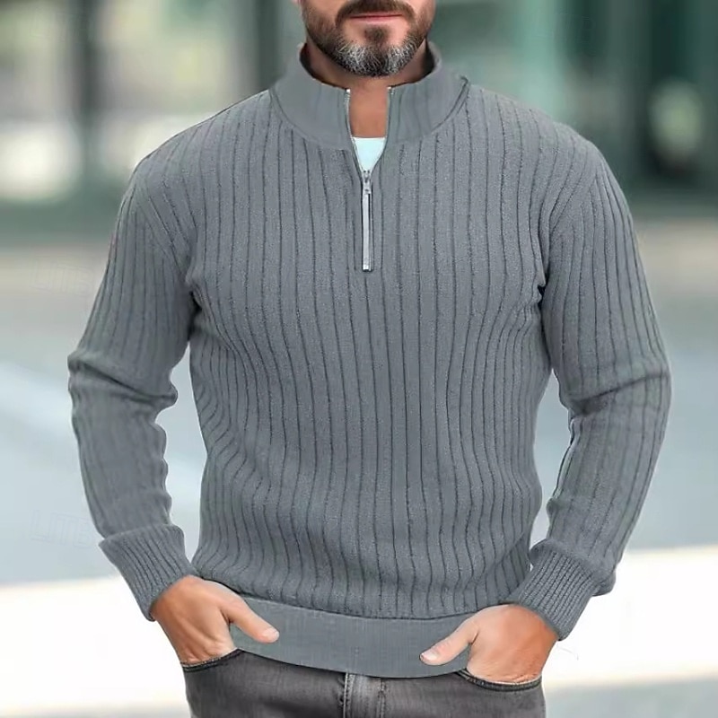 Men's Sweater Pullover Sweater Jumper Ribbed Knit Regular Tops Knitted Slim Fit Plain High Neck Knitwear Contemporary Casual Daily Wear Clothing Apparel Fall Winter Black White M L XL