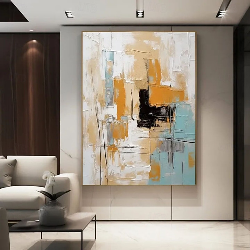 Handmade 3D Oil Painting Abstract Modern Artwork with Vibrant Color Palette and Rich Hues Created Using Impasto and Layered Brushstrokes Showcasing Geometric Patterns Art Wal Decor - Main Image