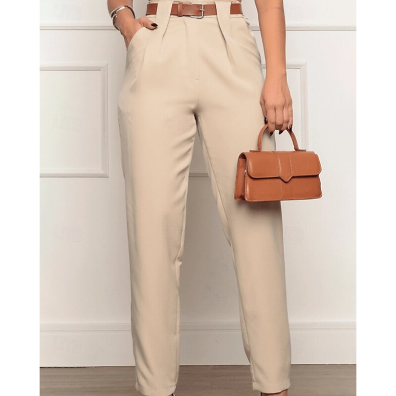 Women's Dress Pants Streetwear Stylish Full Length Natural Plain Pocket Elastic Waist Comfortable Formal Outdoor Office Dark-Gray Black Fuchsia Khaki Fall Regular Fit4