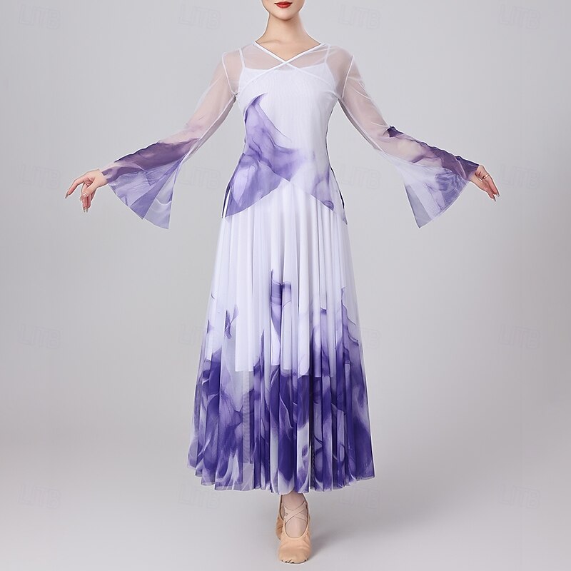 Activewear Skirts Printing Splicing Tulle Women's Performance Training Long Sleeve High Polyester2