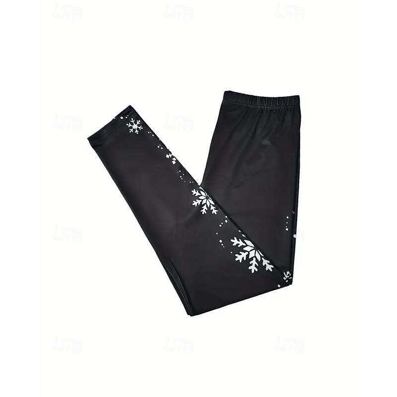 Women's Pants Trousers Leggings Cozy Leggings Streetwear Casual Full Length High Waist Snowflake Elastic Waist Print Breathability Comfortable Stretchy Vacation Street Daily Wear Black Spring Fall3