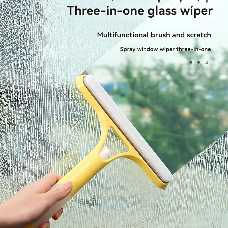 3-in-1 Glass Cleaning Tool – Window Squeegee, Mirror Brush & Water Scraper for Bathroom & Home Cleaning