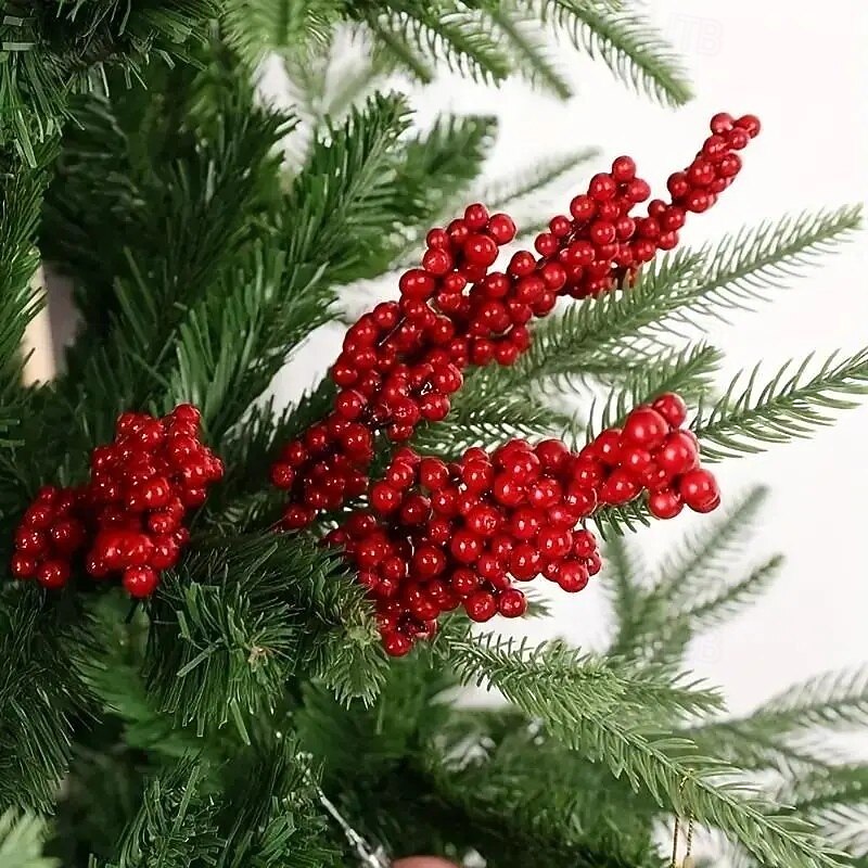 12/24pcs Christmas Red Artificial Berry Stems – 8.66 Inch (22cm) Christmas Tree Picks for DIY Crafts, Wedding, Home Decor, and Holiday Party Supplies4