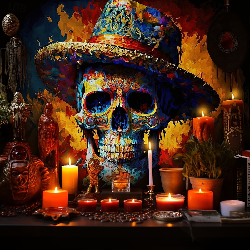 Day of the Dead Tapestry Banners Wall Hangings Skeleton Marigold Mexico Dark Punk Gothic Style Party Dorm Shooting Backgrounds Home Decor4