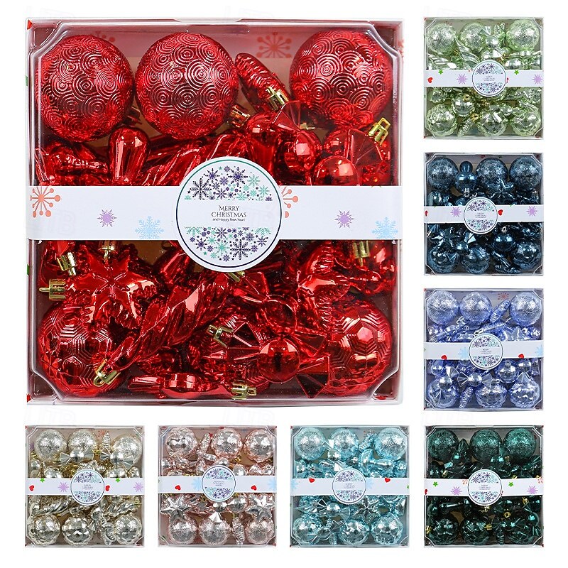 28 Pcs Christmas Tree Balls Baubles Ornaments Xmas Decorations Gift Box Set Includes Shaped Balls Mushroom Icicle Ribbed Design For Holiday Party Tree Hanging Decor3