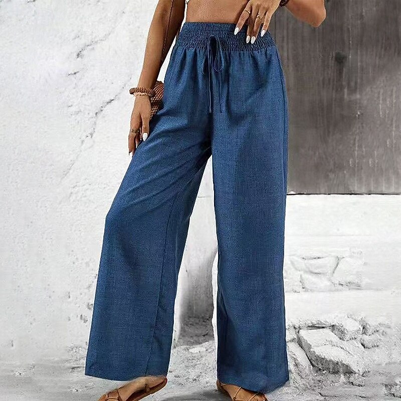 Women's Wide Leg Pants Casual Straight Leg Pants High Waist Athletic Pilates Running Bottoms Solid Color Blue Fall Sports Activewear3