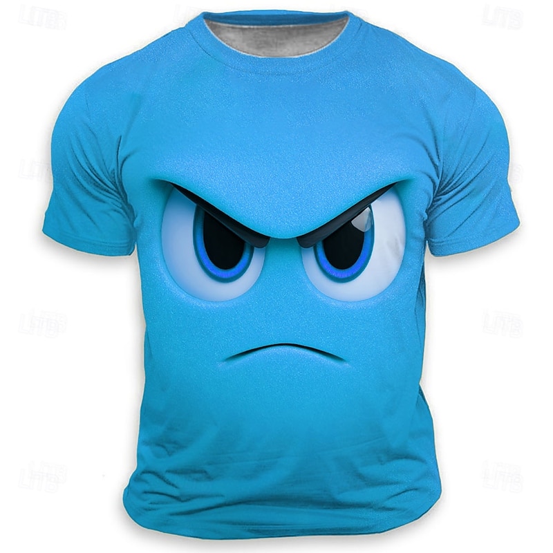 Men's Optical Illusion 3D Funny Emotes T Shirt Short Sleeve T shirt 3D Print Crew Neck Shirt Fashion Exaggerated Daily Party Street Casual Yellow Red Blue Summer Spring All Seasons Clothing Apparel S3