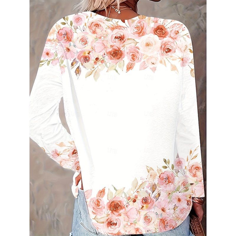Women's T Shirt Floral Graphic Horse Vintage Stylish Classic Long Sleeve Crew Neck Regular Tops Daily Print Pink Spring Fall Winter2