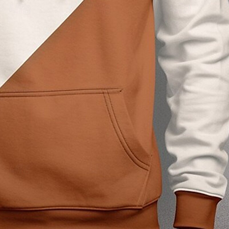 Men's Hoodie Pullover Hoodie Sweatshirt Beige Hooded Geometric Plain Patchwork Color Block Sports & Outdoor Casual Daily Streetwear Cool Sportswear Spring &  Fall Clothing Apparel Hoodies Sweatshirts3