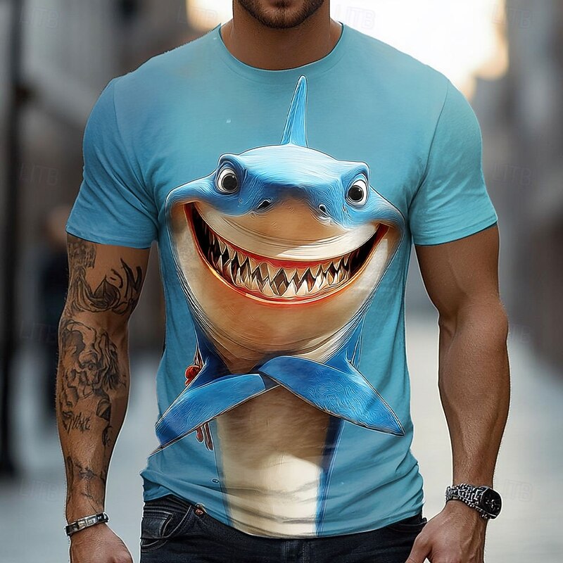 Men's Shark 3D Funny T Shirt Short Sleeve T shirt 3D Print Crew Neck Shirt Exaggerated Designer Party Holiday Blue 3# Blue 2# Blue 1# Summer Spring Clothing Apparel S M L XL XXL XXXL3
