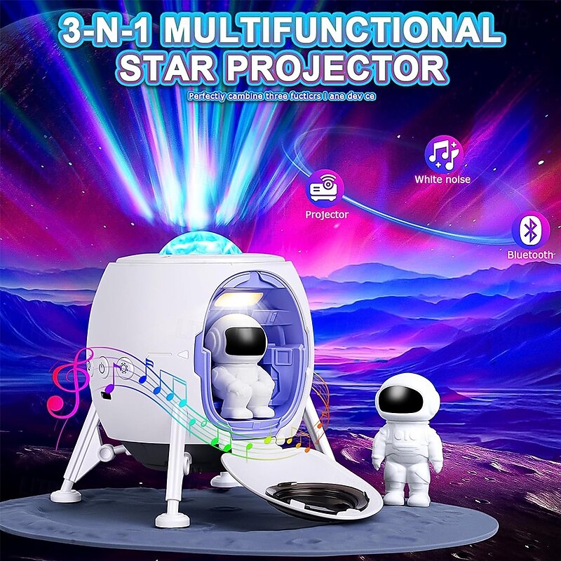 Astronaut Galaxy Projector for Bedroom Space Lander Night Light for Kids Ceiling Projector Northern Lights Projector with Timer White Noise and Music Speaker Christmas Gifts for Room Decoration3