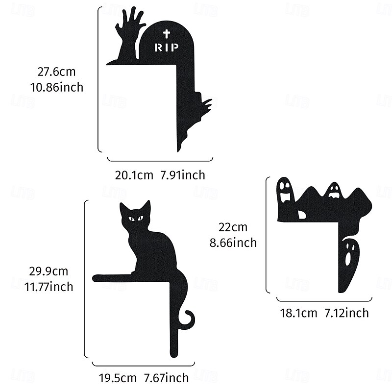 3PCS Halloween Door Corner Non-woven Fabric Sticker Set Decorative Hanging Ornaments Witches Black Cats Ghosts and Other Halloween Elements Suitable for Halloween-themed Party Decoration4