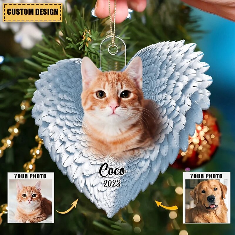 Personalized Christmas Photo Ornaments Custom Memorial Heart Wings Sympathy Gifts For Loss Of Loved Ones Acrylic 2D Decor Christmas Tree Xmas Decoration Hanging Pendant Gifts4