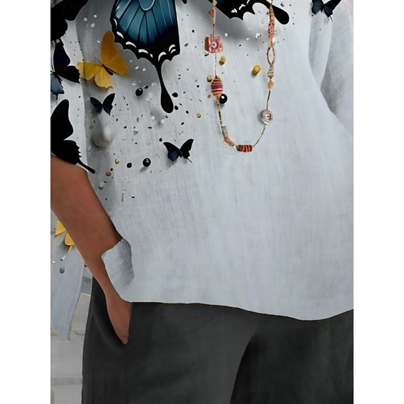 Women's Shirt Butterfly Active Daily Stylish Long Sleeve Shirt Collar Regular Tops Daily Holiday Buttons Print Gray Summer Spring Fall2
