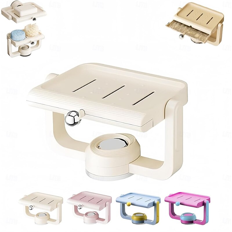 Wall-Mounted Suction Cup Rotating Soap Dish with Drainage Non-Drilling Sponge and Soaps Rack Organizer Perfect for Shower, Bathroom, Tub and Kitchen Sink2