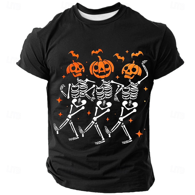 Halloween Men's Skull T Shirt Short Sleeve T shirt 3D Print Crew Neck Shirt Exaggerated Designer Horror Party Street Club Black Blue Green Summer Spring All Seasons Clothing Apparel S M L XL XXL XXXL4