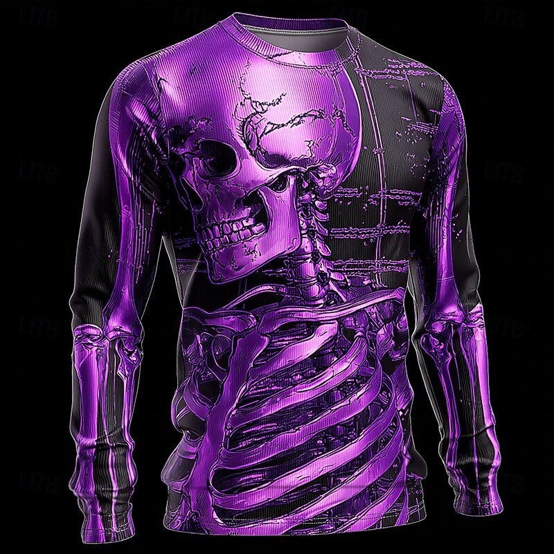 Halloween Men's Cool Skulls Pullover Sweater Jumper Knitwear Crewneck Casual Street Daily Festival 3D Print Keep Warm Long Sleeve Spring Fall Winter Lake blue Violet Gold2