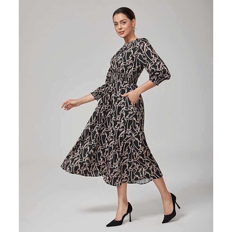 Women's Elegant Dress Long Dress Maxi Dress Black 3/4 Length Sleeve Abstract Abstract Art Fall Cross-Seasons Halter Neck Elegant XS S M3