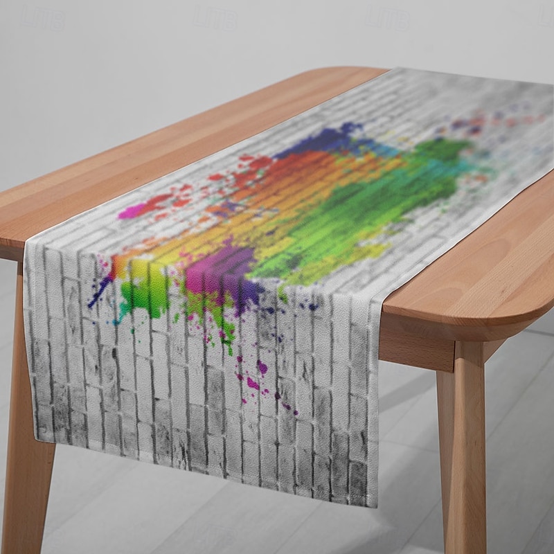 1PC Wall Graffiti Table Runner Table Flag - Colorful Digital Printed Rectangular Tablecloth for Restaurant, Banquet, Party Decoration (33x180cm)