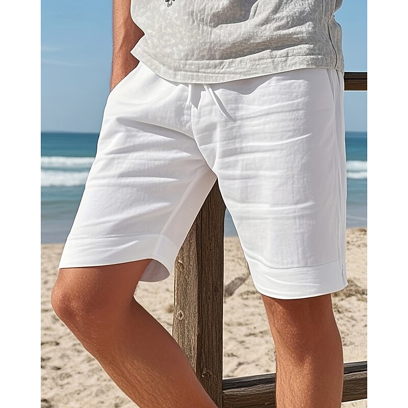 Men's Shorts Linen Shorts Summer Shorts Beach Shorts Drawstring Pocket Elastic Waist Plain Comfort Breathable Short Vacation Holiday Beach Hawaiian Boho Black White4