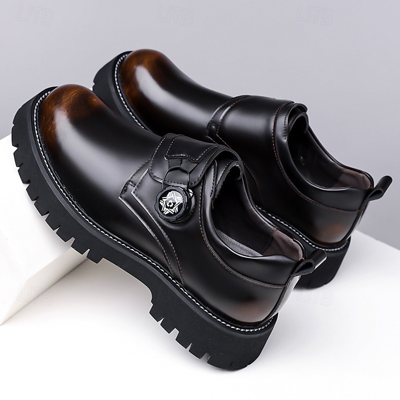 Men's Black and Brown Lace-Up Outdoor Dress Shoes – Chunky Sole Leather Shoes for Business Casual, Travel and All-Day Comfort2