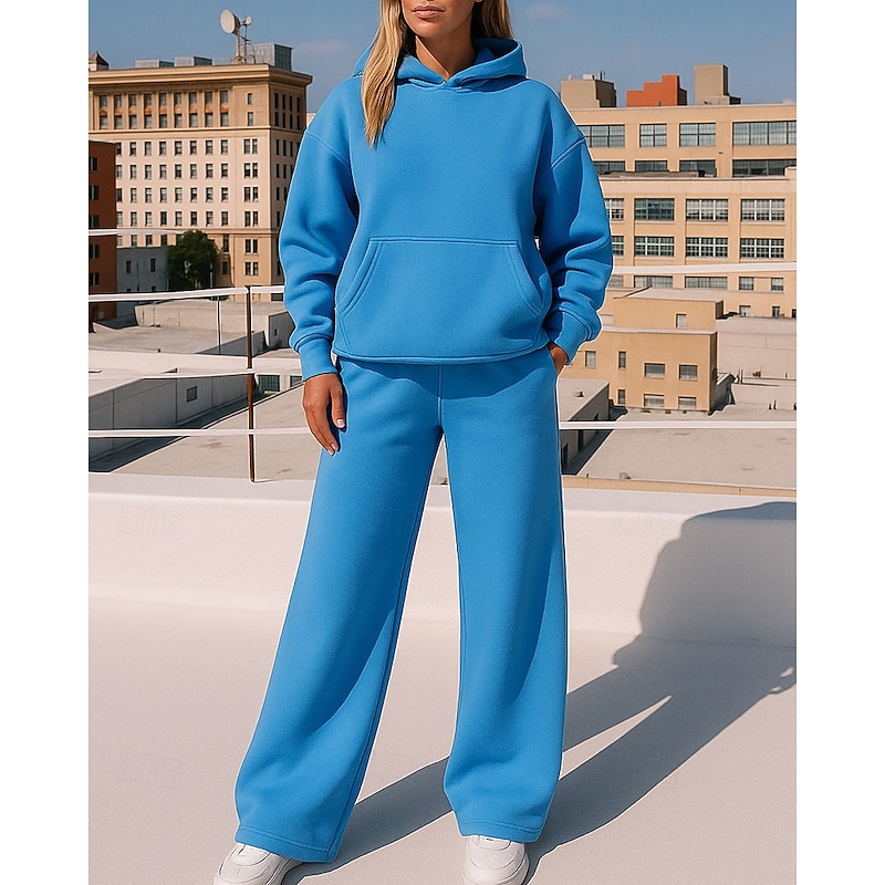 Women's Tracksuit Sweatpants Sportswear Hooded Solid Colored Clothing Suit Fall & Winter Black White Outdoor Travel Sports Fashion Long Sleeve Sport Activewear Micro-elastic Loose Fit3