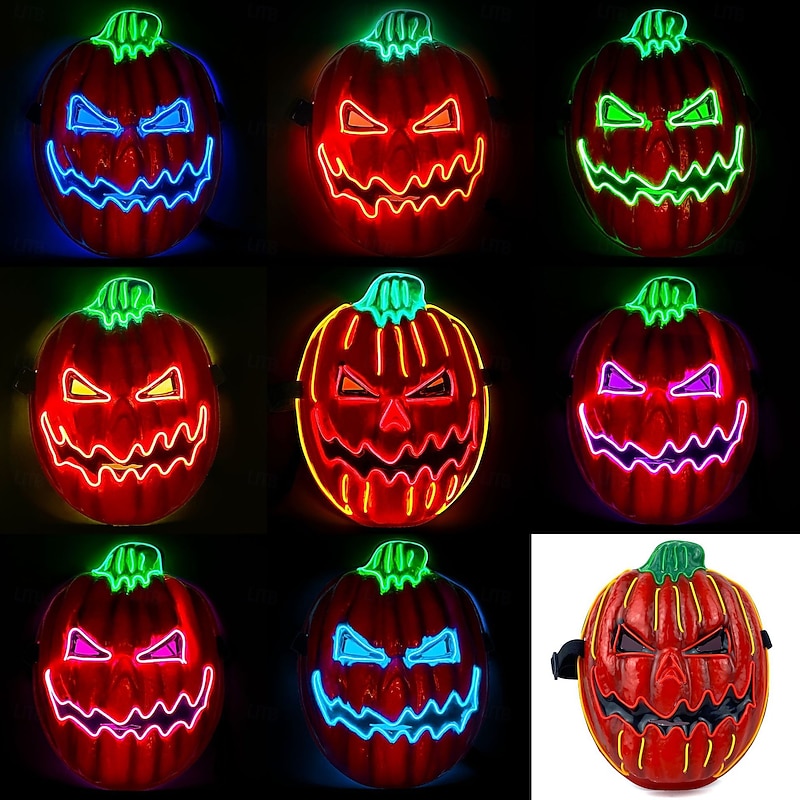 1 Pc 28 * 21CM Halloween LED Cold Light Pumpkin Head Horror LED Luminous Mask Indoor and Outdoor Team Dance Pumpkin Head Decorative Prop AA Battery Box