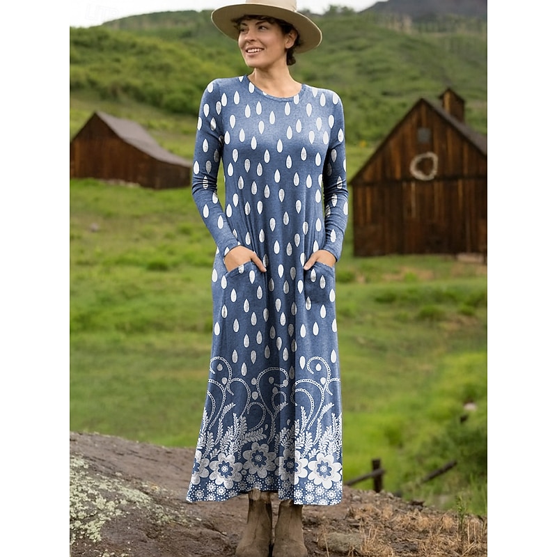 Women's Maxi Dress Sheath Dress T Shirt Dress Tee Dress Vacation Casual Boho Daily Going out Regular Fit Floral Graphic Long Sleeve Crew Neck Light Brown Blue Purple Green Spring Fall Winter Autumn3