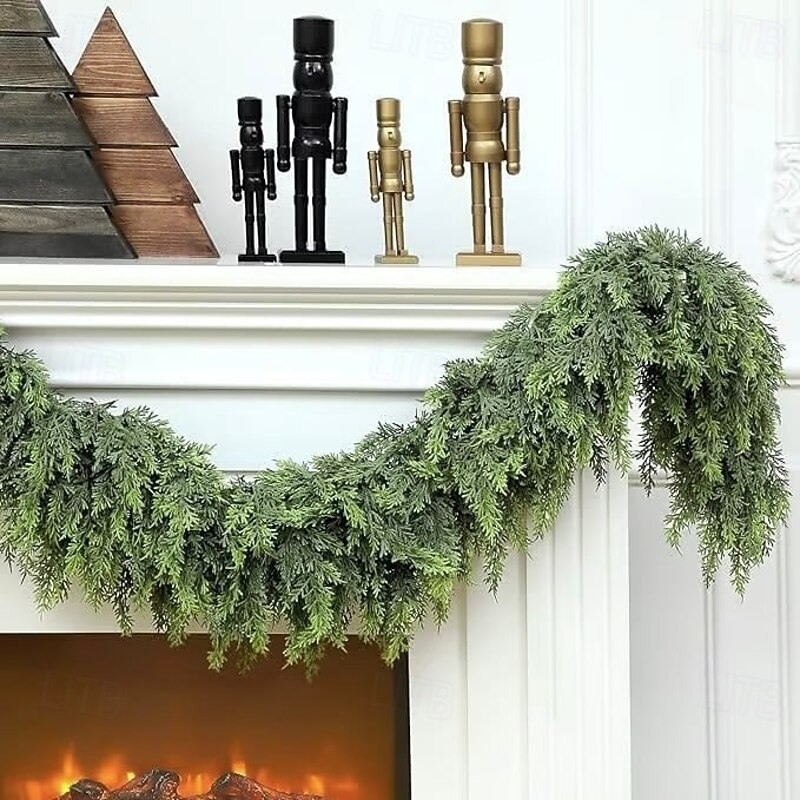 Christmas Artificial Cypress Leaf Vine Wreath Norfolk Style Real Touch Garland Decoration for Front Door Wall Hanging Centerpiece Table Decor Holiday Home Party Ornament3