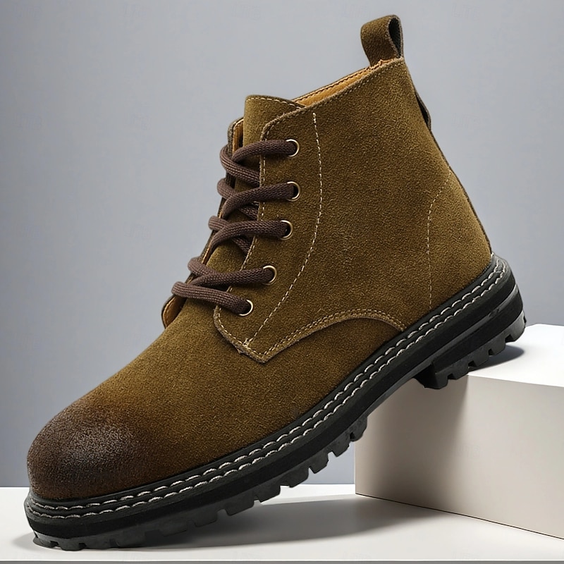 Men's Brown Suede Lace-Up Ankle Boots Outdoor Casual Workwear Shoes for Hiking and Daily Wear