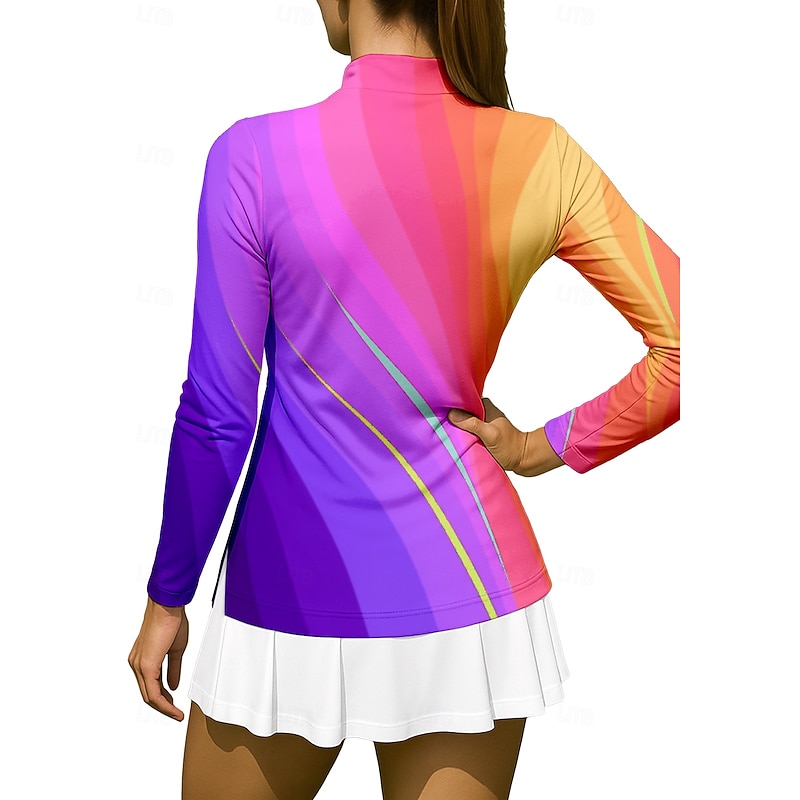 Women's Gradient Stripes Shirt Sport Shirt Golf Polo Shirt Tennis Shirt Long Sleeve Zipper Floral UPF50+ UV Resistant High Elasticity Moisture Wicking Breathable Volleyball Tennis Golf Stand Collar2