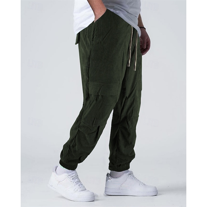 Men's Sweatpants Joggers Corduroy Pants Trousers Cargo Sweatpants Drawstring Pocket Elastic Waist Plain Comfort Sports Outdoor Daily Fashion Casual Dark Brown ArmyGreen Micro-elastic