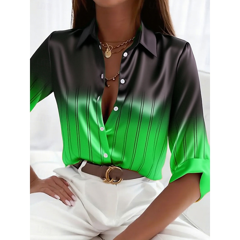 Women's Shirt Dressy Tops Formal Work Shirt Graphic Geometric Elegant Stylish Basic Long Sleeve Collar Work Party Evening Wear Daily Glitter Yellow Fuchsia Orange Green Gray Spring Spring4