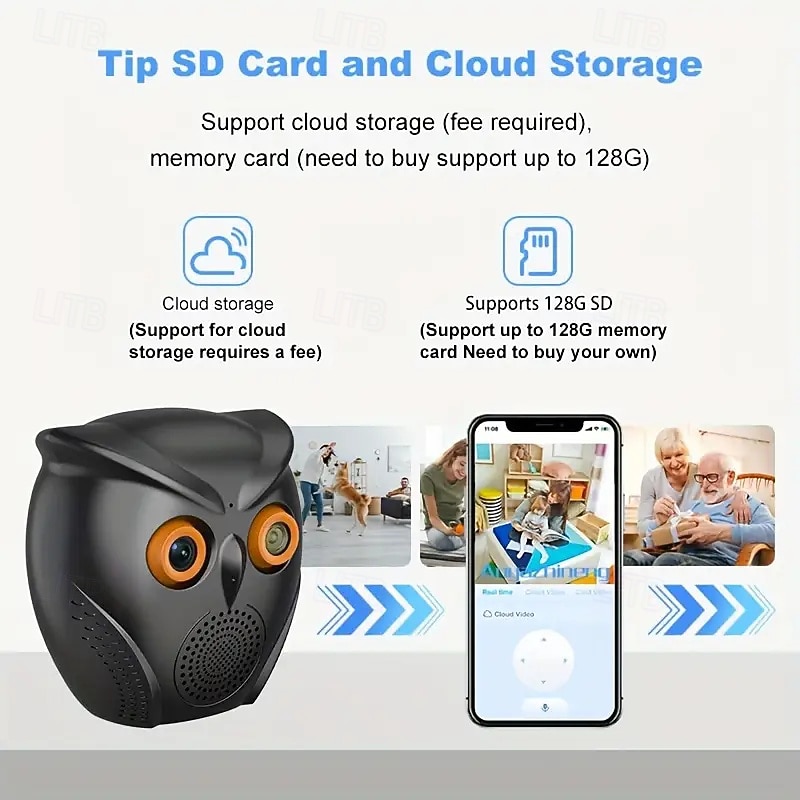 1080p Hd Owl-shaped Indoor Security Camera 120 Wide Angle Two-way Communication Motion And Sound Alerts Night Vision Function Wifi Home Surveillance Camera Owl-themed Design2